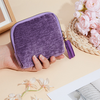 Velvet Jewelry Zipper Bags with Tassel ABAG-WH20009-32B-1