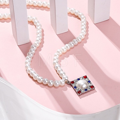 304 Stainless Steel Colorful Cubic Zirconia Rhombus Pendant Necklaces STAS-Z114-23P-1