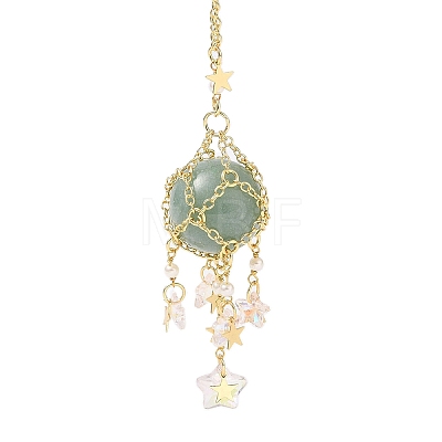 Natural Green Aventurine with Rack Plating Brass Pendants Decorations AJEW-B023-01G-04-1