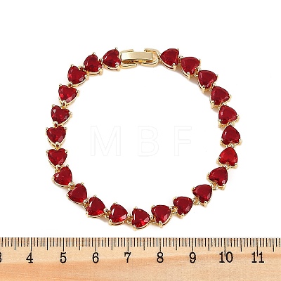 Brass Micro Pave Red Cubic Zirconia Link Chain Bracelets for Women BJEW-M047-01A-1