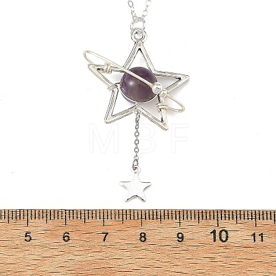 Natural Amethyst Alloy Star Pendant Necklaces for Women NJEW-TA00273-03-1
