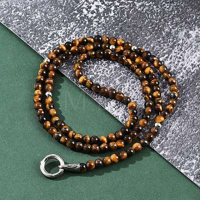 Natural Tiger Eye Round Beaded Y Necklaces NJEW-F331-02P-01-1