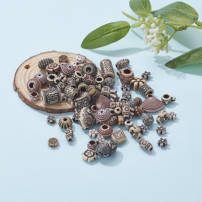Mixed Antique Style Acrylic Beads MACR-YW0001-37-1