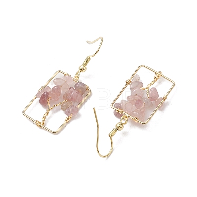 Natural Rose Quartz Chips Tree Dangle Earrings EJEW-JE05734-03-1