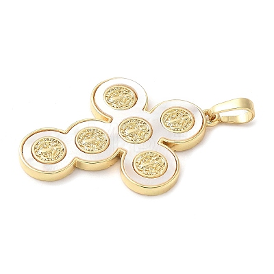 Brass Pave Natural White Shell Pendants KK-S522-01D-G-1