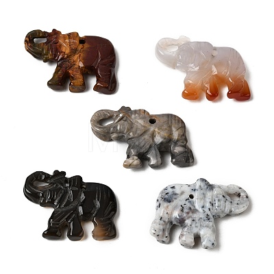 Natural Mixed Gemstone Carved Pendants G-D365-01A-1