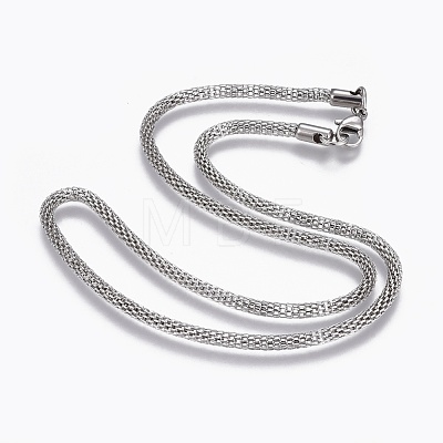 Non-Tarnish 304 Stainless Steel Mesh Chain Necklaces NJEW-L167-03A-P-1