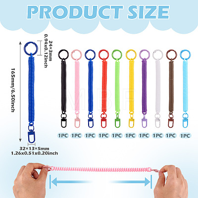 10Pcs Plastic Spiral Retractable Spring Coil Keychains KEYC-TA0001-84-1