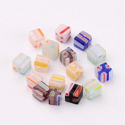 Handmade Millefiori Glass Cube Beads X-LK-P014-M-1