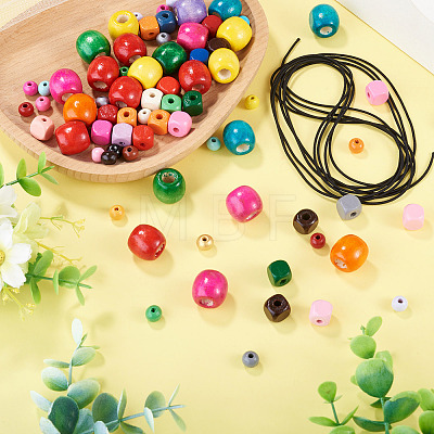 75Pcs 3 Styles Spray Painted Round Natural Schima Wood Beads WOOD-TAD0001-01-1