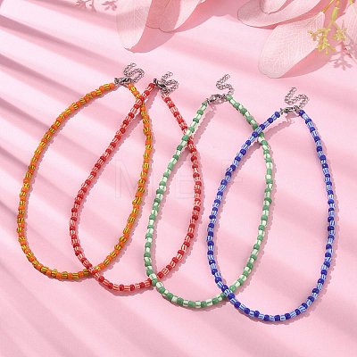 Glass Seed Beaded Necklace with 304 Stainless Steel Clasps NJEW-JN04428-1