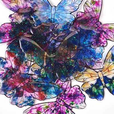 6 Colors Epoxy Resin Flower Print Big Pendants RESI-TA0002-60A-1