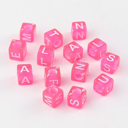 Mixed Letters Transparent Acrylic Cube Beads SACR-S181-02-1