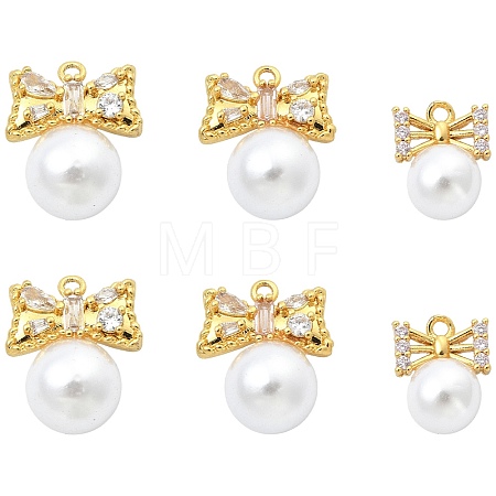 6Pcs 3 Styles Brass Plastic Pearl Pendants KK-CJ0005-53-1