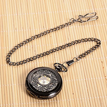 Openable Flat Round Alloy Pendant Pocket Watch WACH-L024-27-1
