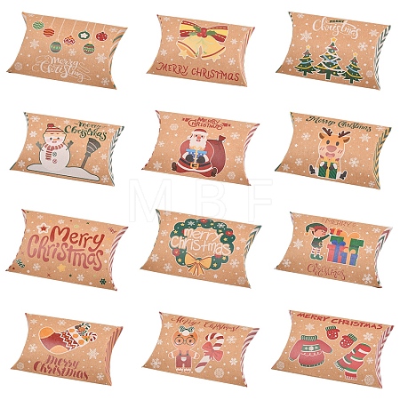 24Pcs 12 Styles Christmas Theme Cardboard Candy Pillow Boxes CON-FS0001-12-1