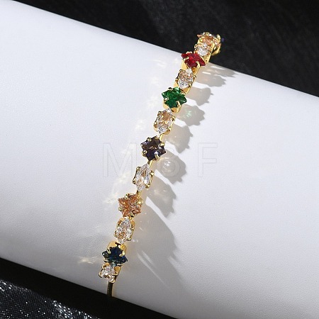 Brass Micro Pave Cubic Zirconia Cuff Bangles KK-D112-02G-1