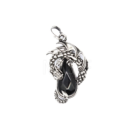 Natural Obsidian Brass Pendants G-PW0004-66E-1