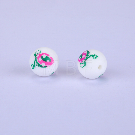 Printed Round with Egg Pattern Silicone Focal Beads LS-SI-JX0056A-148-1