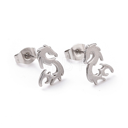 Non-Tarnish 304 Stainless Steel Tiny Dragon Stud Earrings for Men Women EJEW-G318-08P-1
