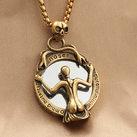 Punk Style 316L Surgical Stainless Steel Gothic Skull Magic Mirror Female Pendant Pendant Box Chain Necklaces for Men WG8DFA6-02-1