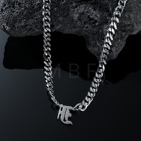 304 Stainless Steel Initial Pendant Cuban Link Chain Necklaces FS-WGB15F2-05-1