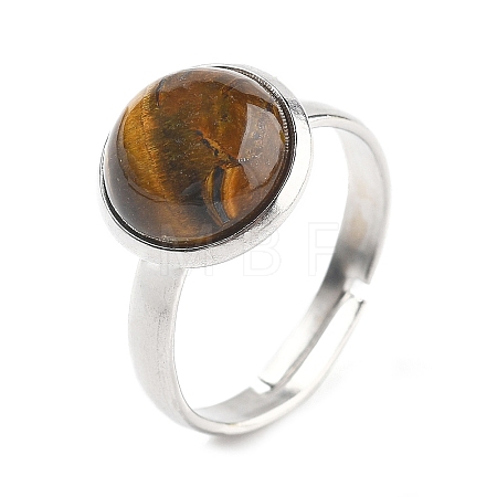 Half Round Natural Tiger Eye Finger Rings RJEW-M062-01P-25-1
