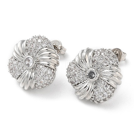Flower Rack Plating Brass Micro Pave Clear Cubic Zirconia Stud Earrings for Women EJEW-A045-09P-1