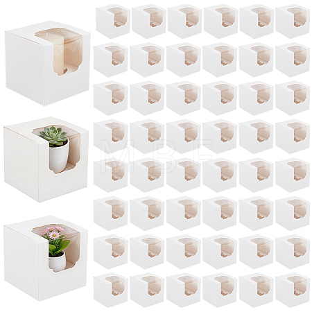Cube Paper Cupcake Storage Boxes with Visible Window LS-BAKE-WH0002-002B-1