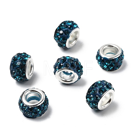 Polymer Clay Rhinestone European Large Hole Beads with Silver Color Plated Brass Cores FPDL-R002-04-1