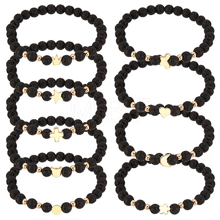 1 Set Bear & Cross & Moon & Crown & Heart & Butterfly Brass Beaded Stretch Bracelets Set BJEW-PH0004-22-1