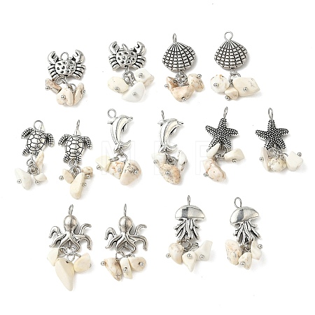 14Pcs 7 Styles Sea Animals Alloy Pendants PALLOY-JF05522-01-1