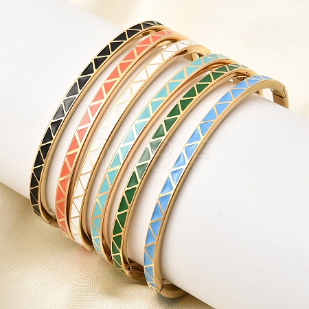 304 Stainless Steel Enamel Bangles BJEW-D408-33G-1