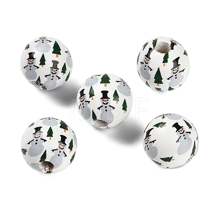 Christmas Printed Schima Wood European Beads WOOD-G024-02B-1
