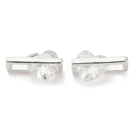 925 Sterling Silver Pave Clear Cubic Zirconia Rectangle with Heart Charms STER-P071-17S-1