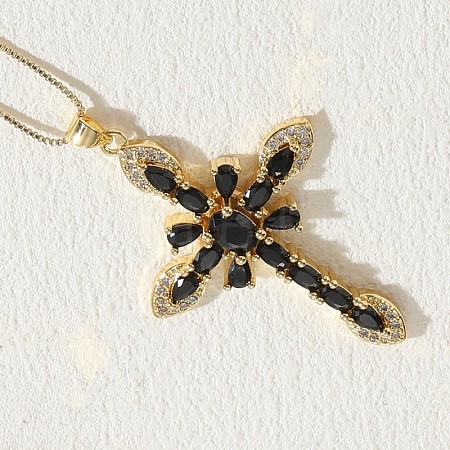 Cross Brass Micro Pave Cubic Zirconia Pendant Necklaces FS-WG6E3F1-04-1