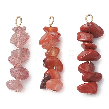 Gradient Color Natural Rhodonite & Natural Red Jasper & Natural Strawberry Quartz Chip Beaded Pendants PALLOY-JF02795-06-1