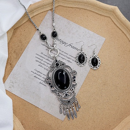 Vintage Ethnic Bohemian Style Alloy & Resin Pendant Necklace & Dangle Earrings Sets FS-WGADC17-02-1