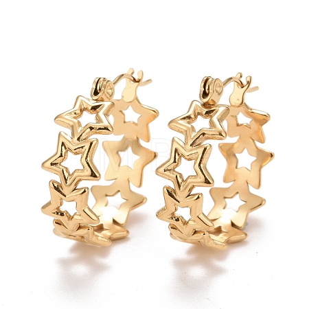 Ion Plating(IP) Hollow Star 304 Stainless Steel Hoop Earrings for Women X-STAS-A057-14G-1