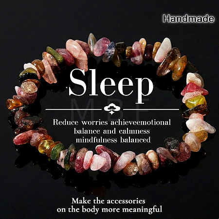 Natural Multicolor Tourmaline Chip Beaded Stretch Bracelets JI5766-5-1