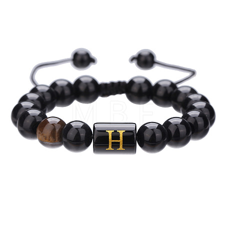 Natural Black Agate & Tiger Eye Round Beaded Adjustable Bracelets HL8029-8-1