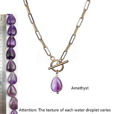 Natural Amethyst Pendant 304 Stainless Steel Paperclip Chain OT Necklaces for Women WG5218A-07-1