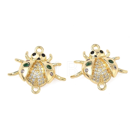 Brass Micro Pave Clear and Green Cubic Zirconia Ladybird Links KK-L256-33G-1