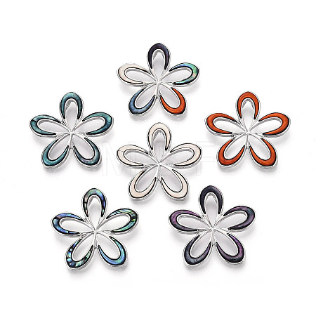 Alloy and Dyed Natural Paua Shell Pendants PALLOY-T093-05M-1