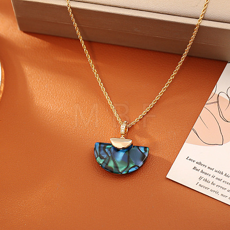 Dyed Natural Paua Shell Fan Shaped PEndant Brass Rope Chain Necklaces for Women WG60023-01-1