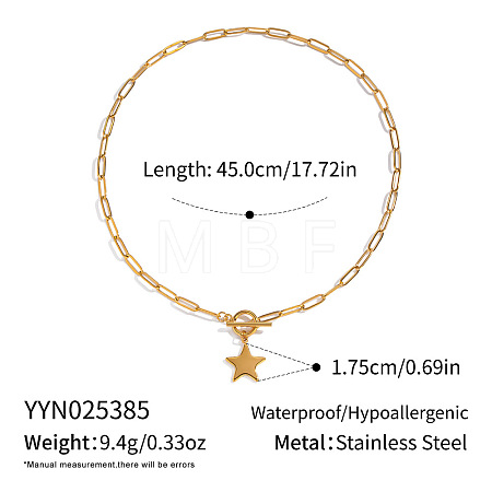 304 Stainless Steel Star Pendant Paperclip Chain PT Necklaces for Women QR3725-1