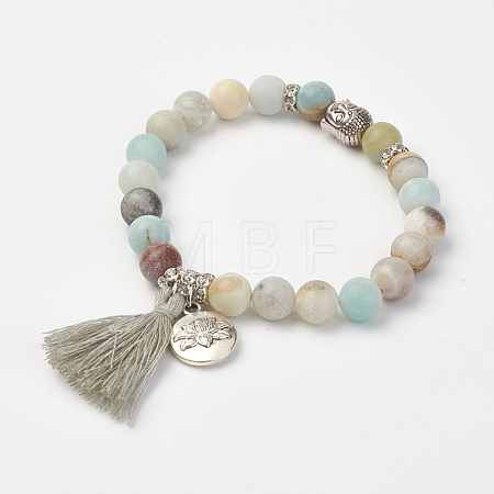 Natural Flower Amazonite Beads Stretch Bracelets X-BJEW-JB02812-04-1