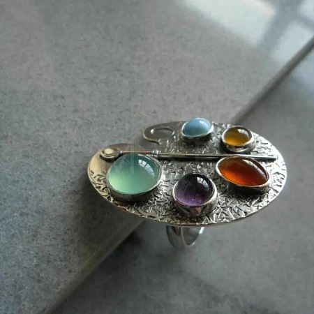 Adjustable Alloy with Resin Finger Rings RJEW-Z120-01AS-1