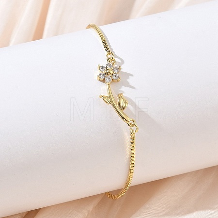 Adjustable Brass Micro Pave Clear Cubic Zirconia Box Chain Slider Bracelets BJEW-C156-09G-03-1