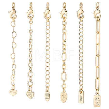 6Pcs 6 Styles Brass Ends with Chain FIND-PH0060-21G-1